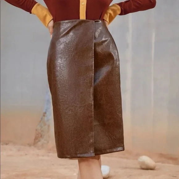 High waist PU leather wrap skirt - Picture 1 of 3